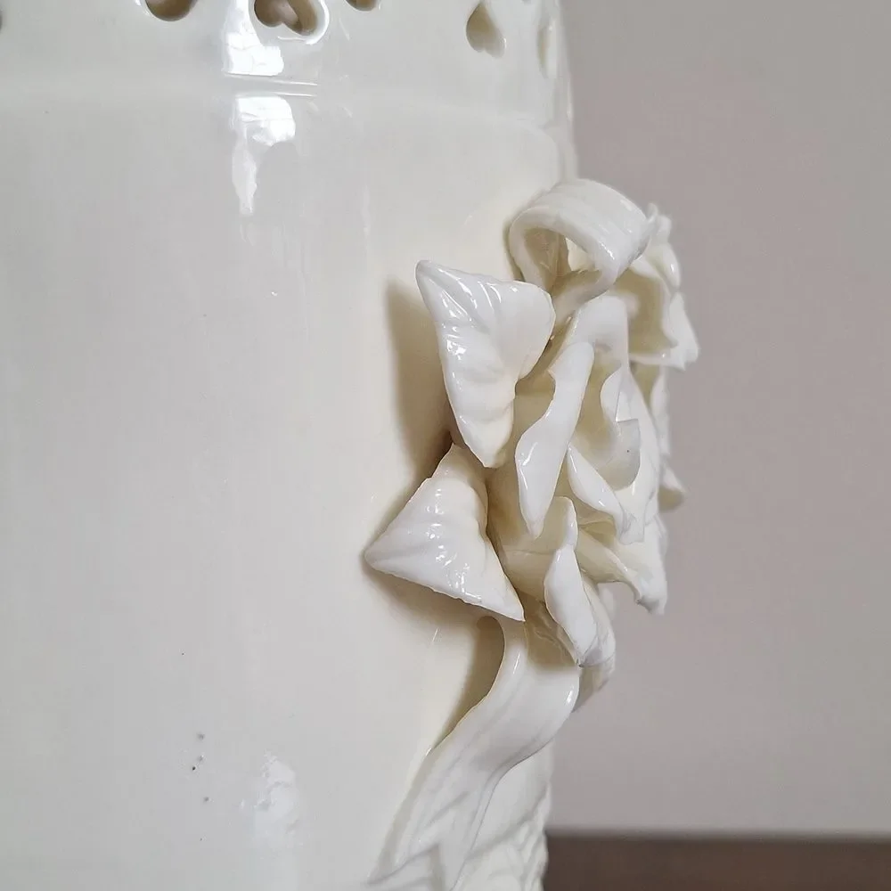 Vintage Capodimonte Style Cream Rose Vase Heart Cutout Victorian Cottagecore
